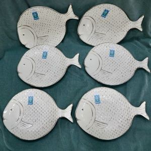 Sigrid Olsen Melamine Indoor Outdoor Fish Design 11" Dinner Plates -6 ea - NEW